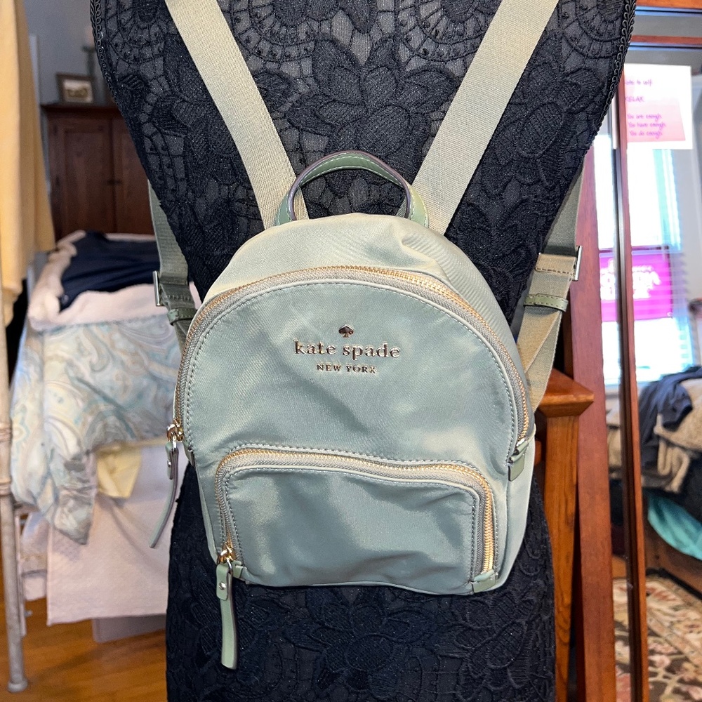 Beautiful Kate Spade Small Nylon Backpack Purse in Olive Green - EUC!